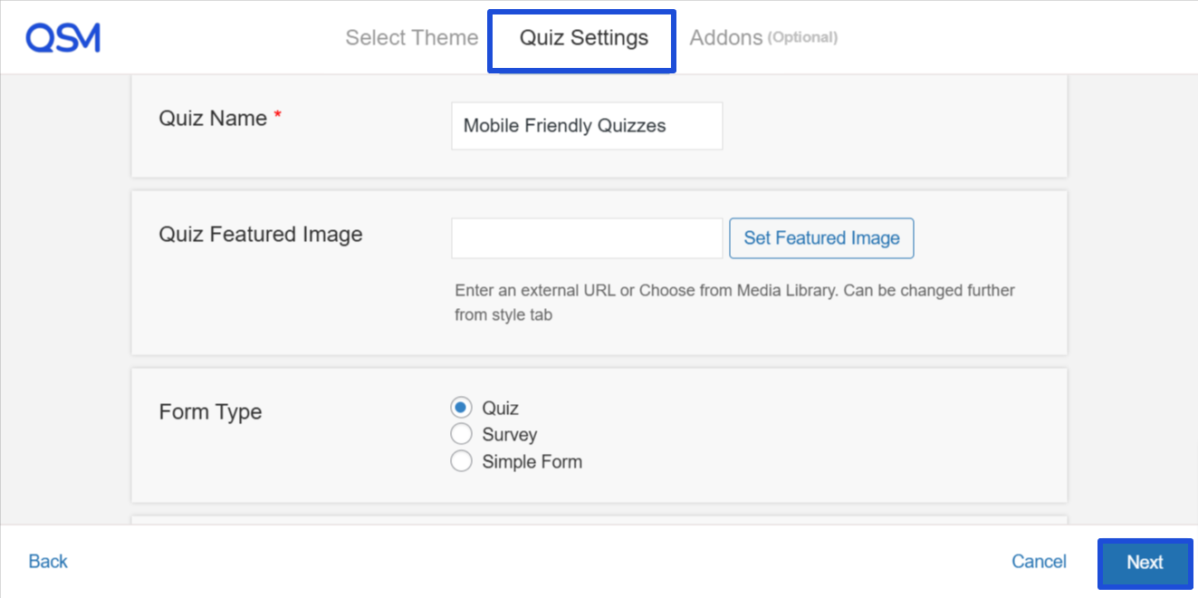 QSM - Quizzes Settings