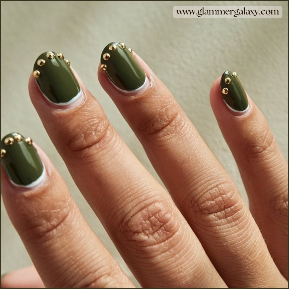 Close up of green fall nails The Classic Appeal of Hunter Green