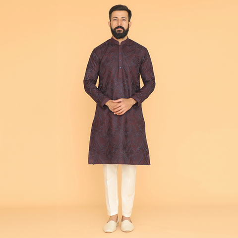 Wine Printed Kurta Pajama