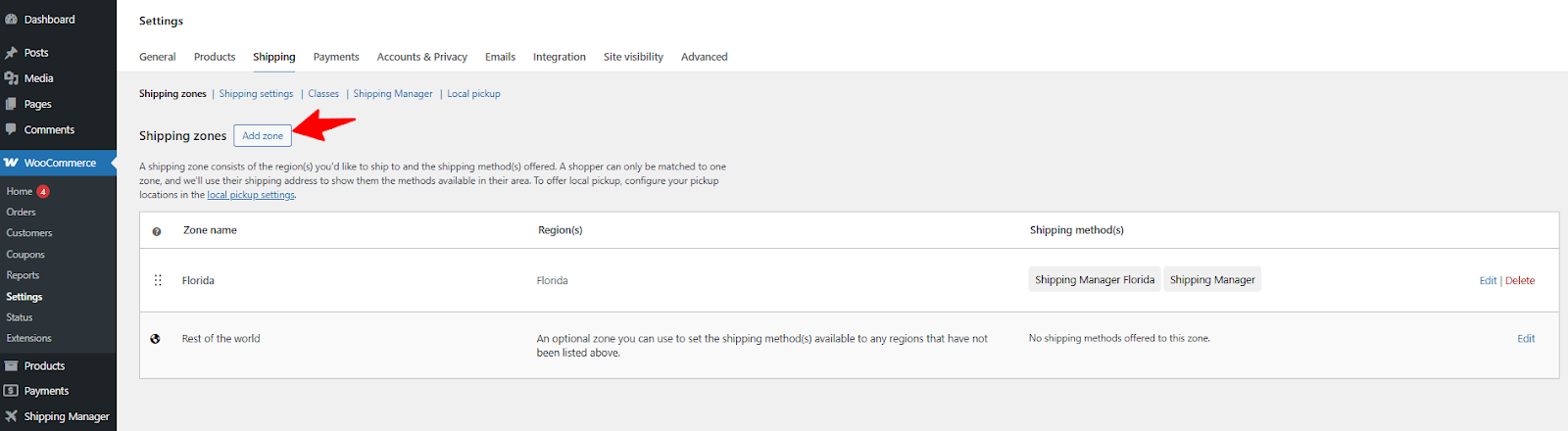 Setting another shipping zone 