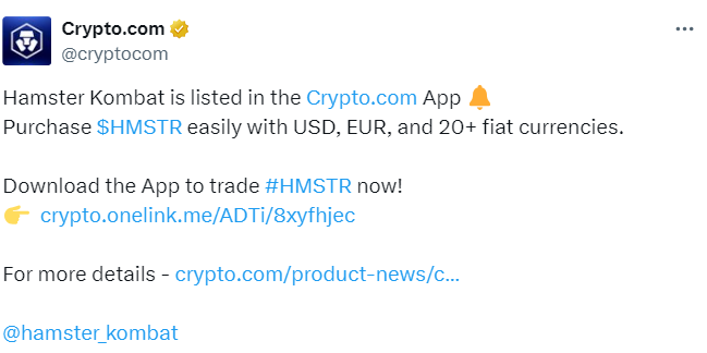 $HMSTR Listed on Crypto.com App