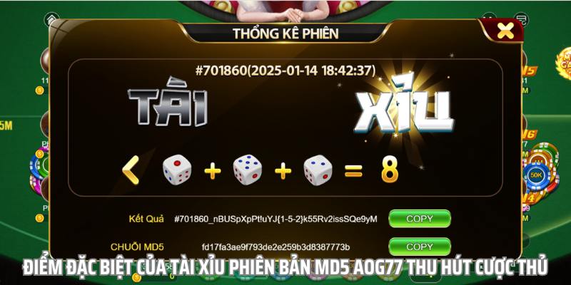 Điểm nổi bật của tài xỉu MD5 tại Aog77 thu hút cược thủ