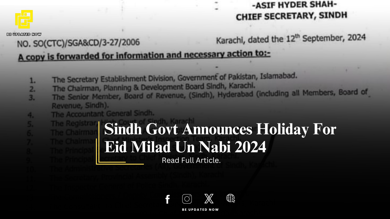 Sindh Government Holidays News Eid Milad Un NAbi 2024
