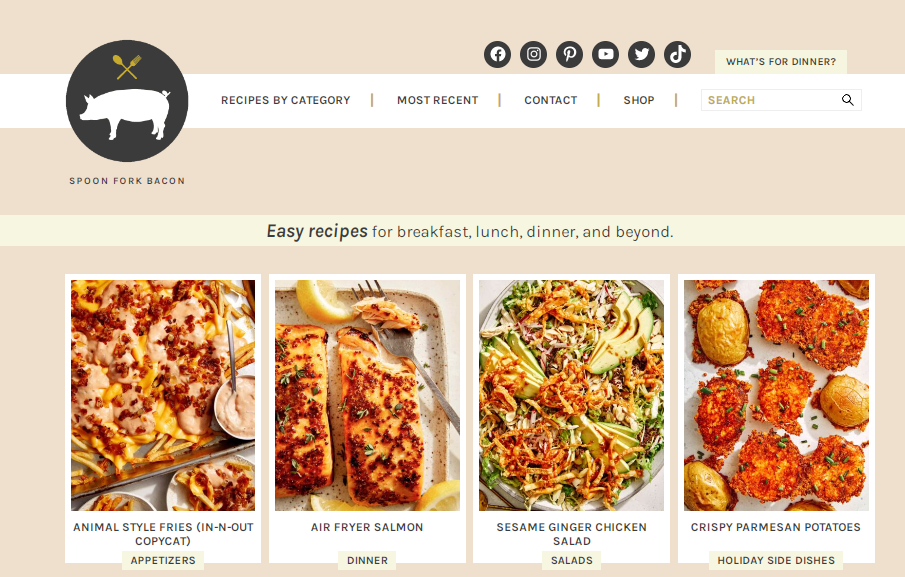 Spoon Fork Bacon blog page for blog design inspiration