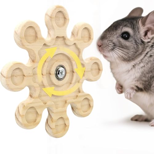 Jevnd Rotating Natural Wood Chinchilla Chew Toys for Teeth, Interactive Enrichment Toys, Hanging Exercise Chinchilla Toys for Cage for Playtime, Spinner Cage Accessories Wheel (Snow)
