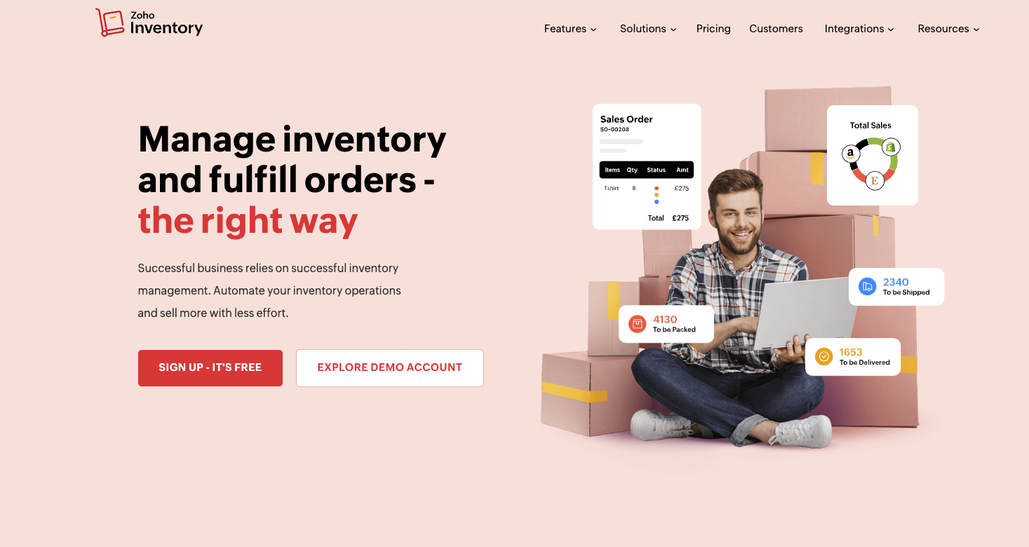 Zoho Inventory homepage