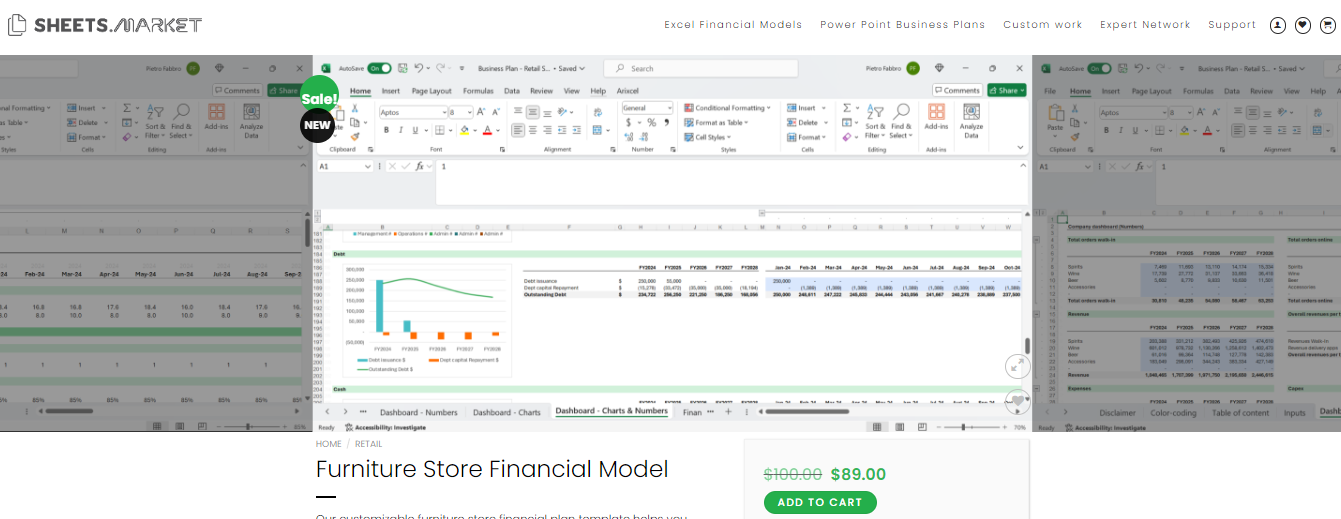Modello finanziario del negozio di mobili