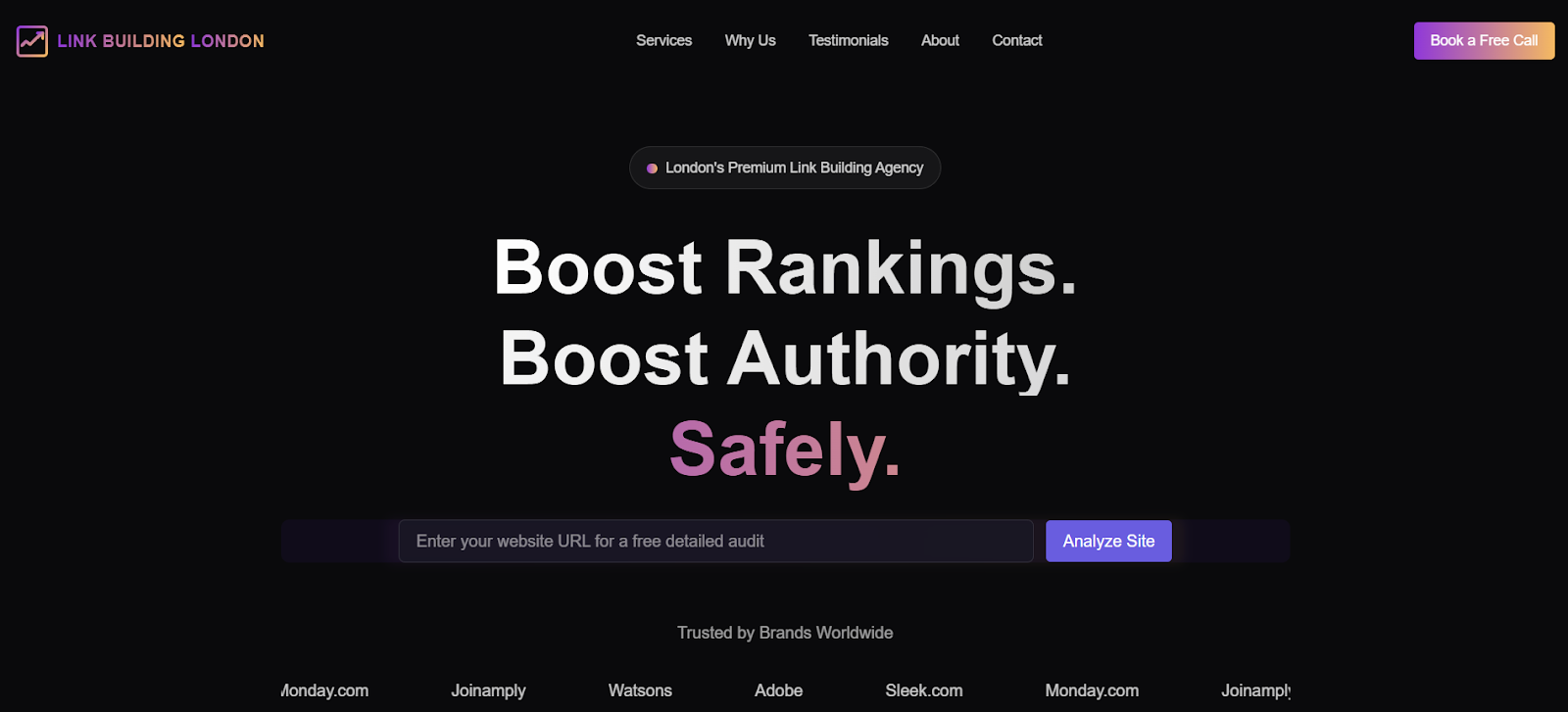A screenshot of the Link Building London website.