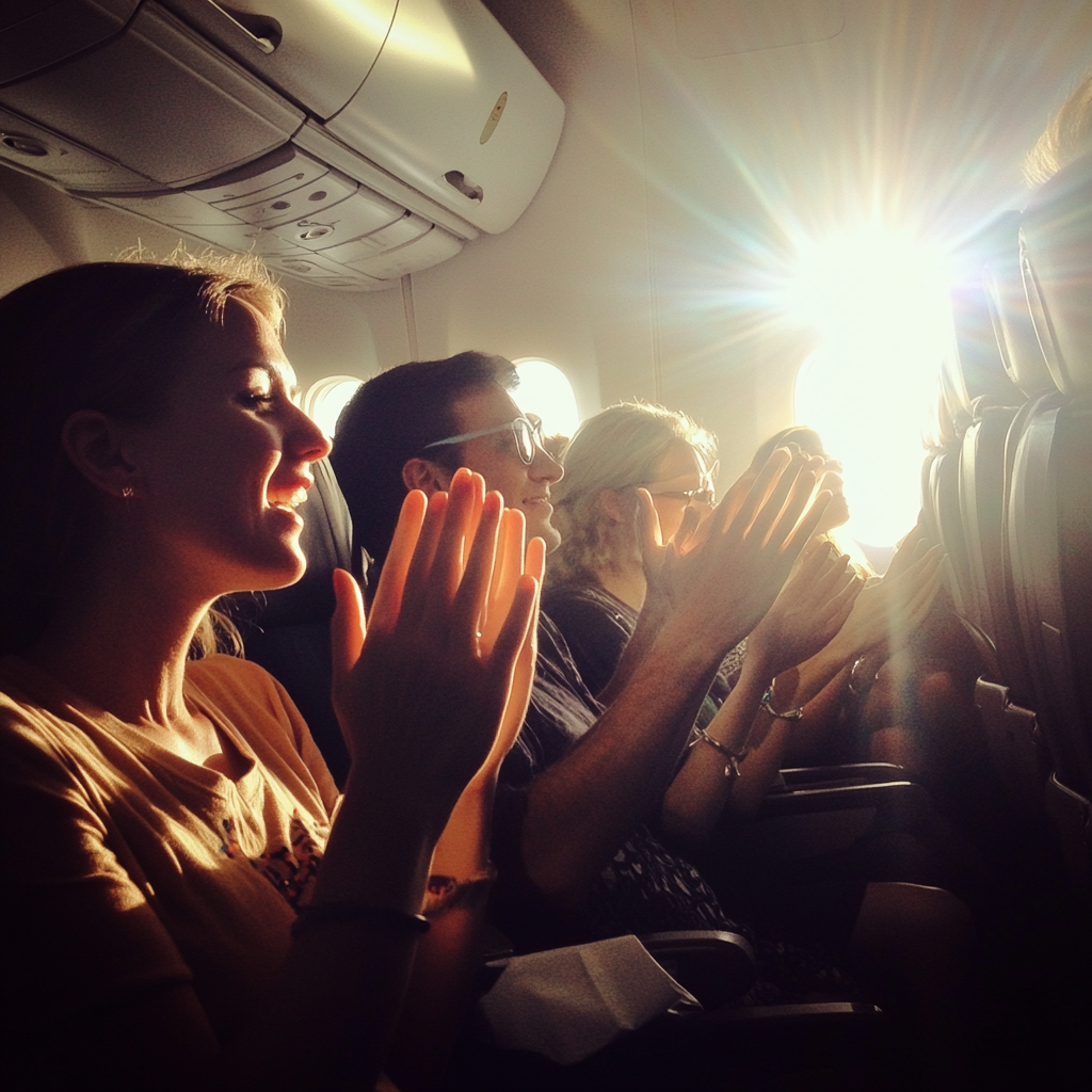 People applauding on a flight | Source: Midjourney