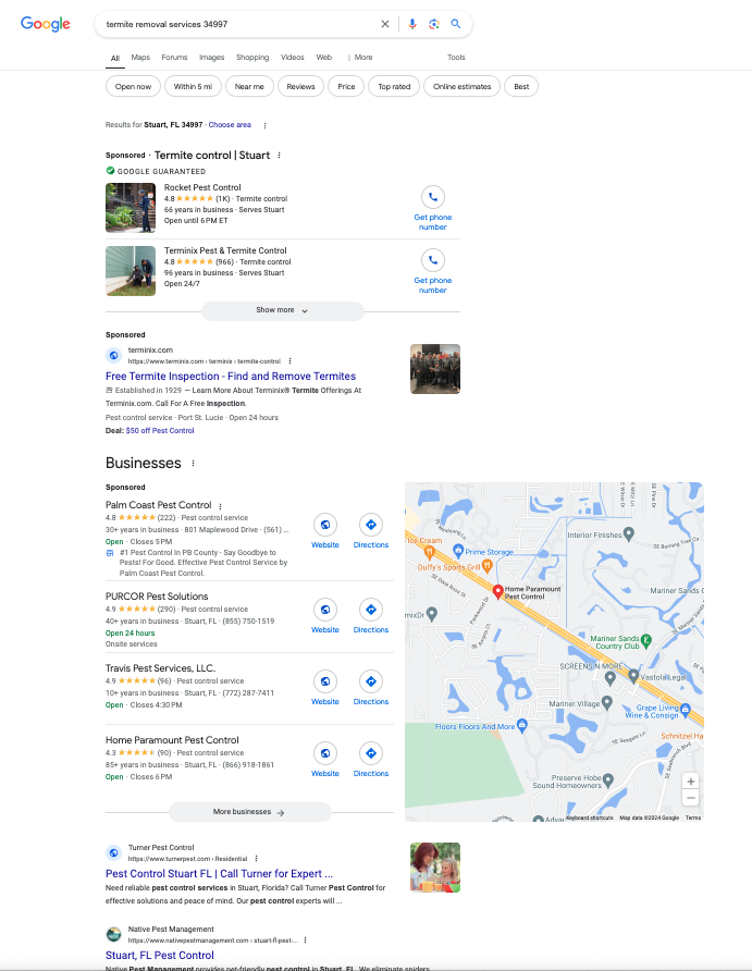 Search result for local SEO