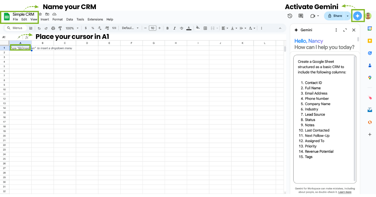 Build a CRM with Gemini in Google Workspace