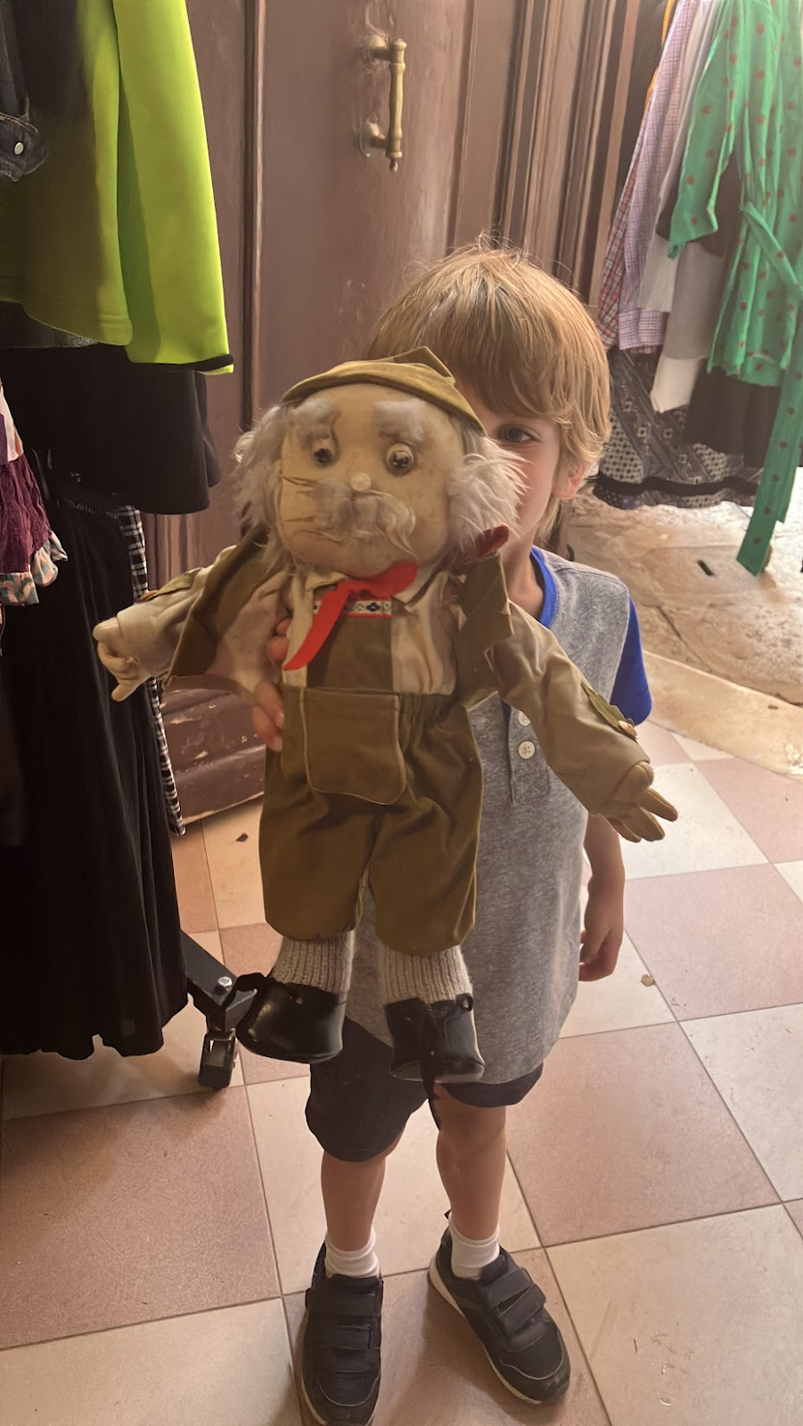 A vintage grandpa doll purchased from a second hand thrift store in venice italy