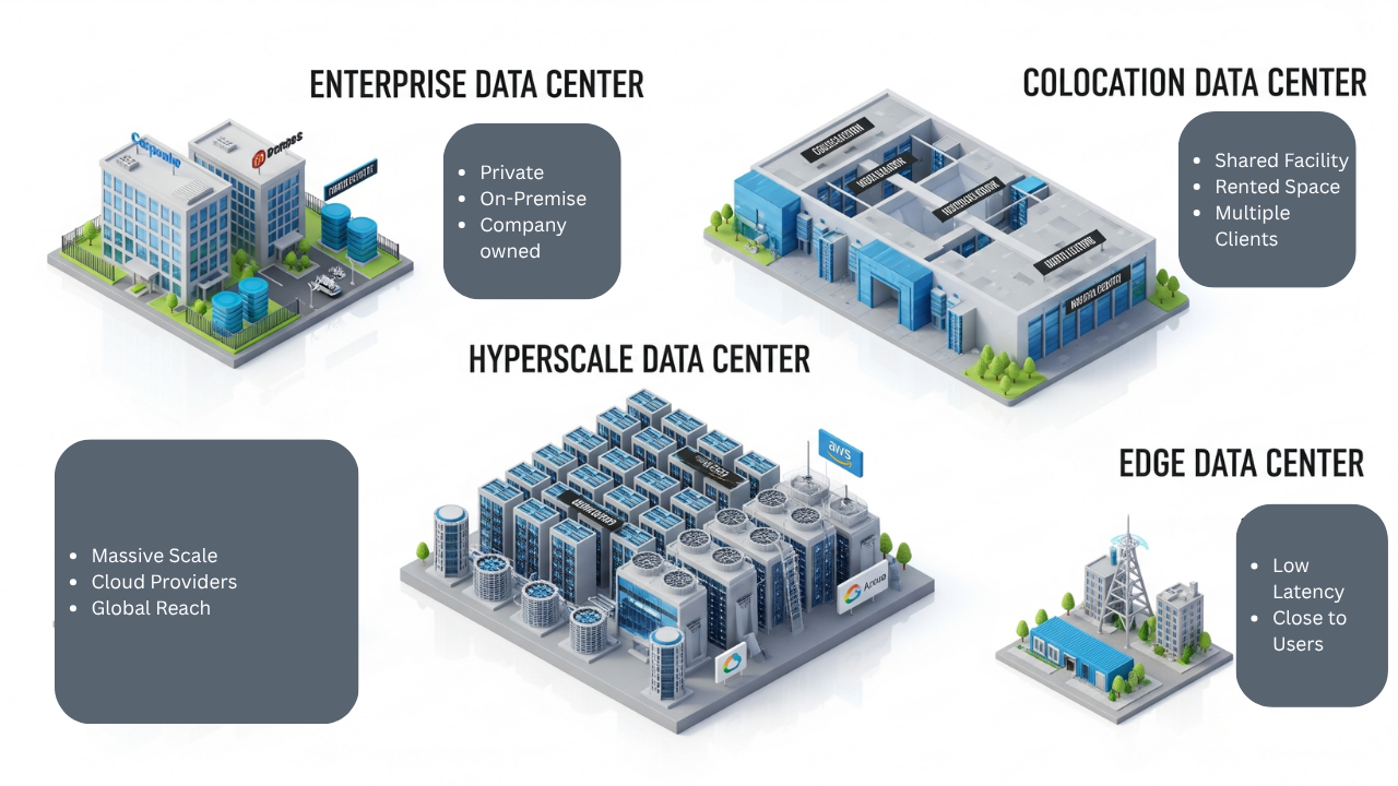 Infographics showing different types of data centers
