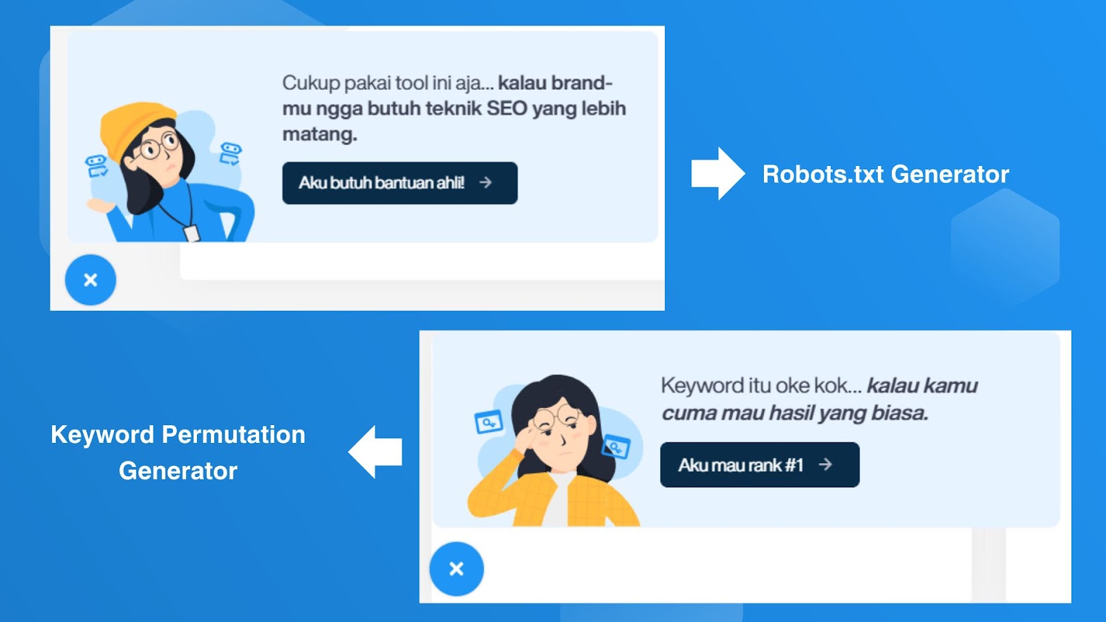  Implementasi Passive Aggressive Copywriting pada halaman tools Robots.txt Checker dan Keyword Permutation Generator.