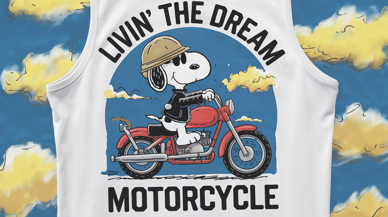 livin the dream Snoopy white tank top motorcycle