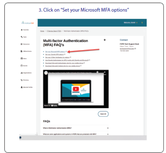 A screenshot of MFA page on the  FCPS Hub website
