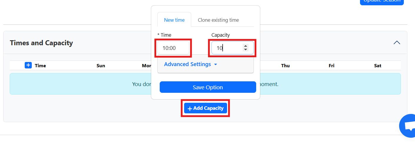 You can add as many time slots and capacities as you want.