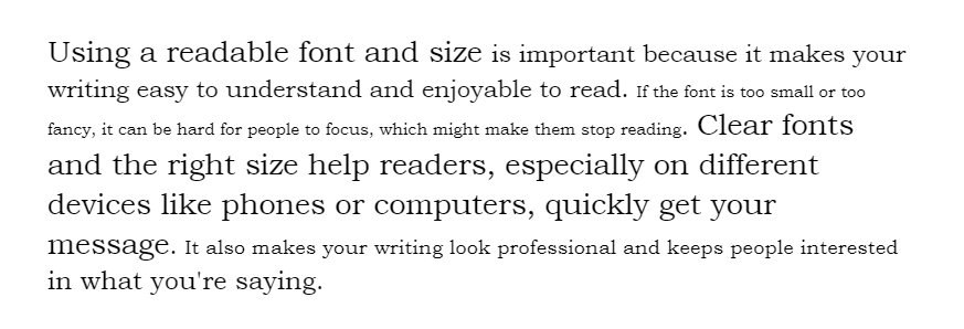 Unreadable and distracting text font and size