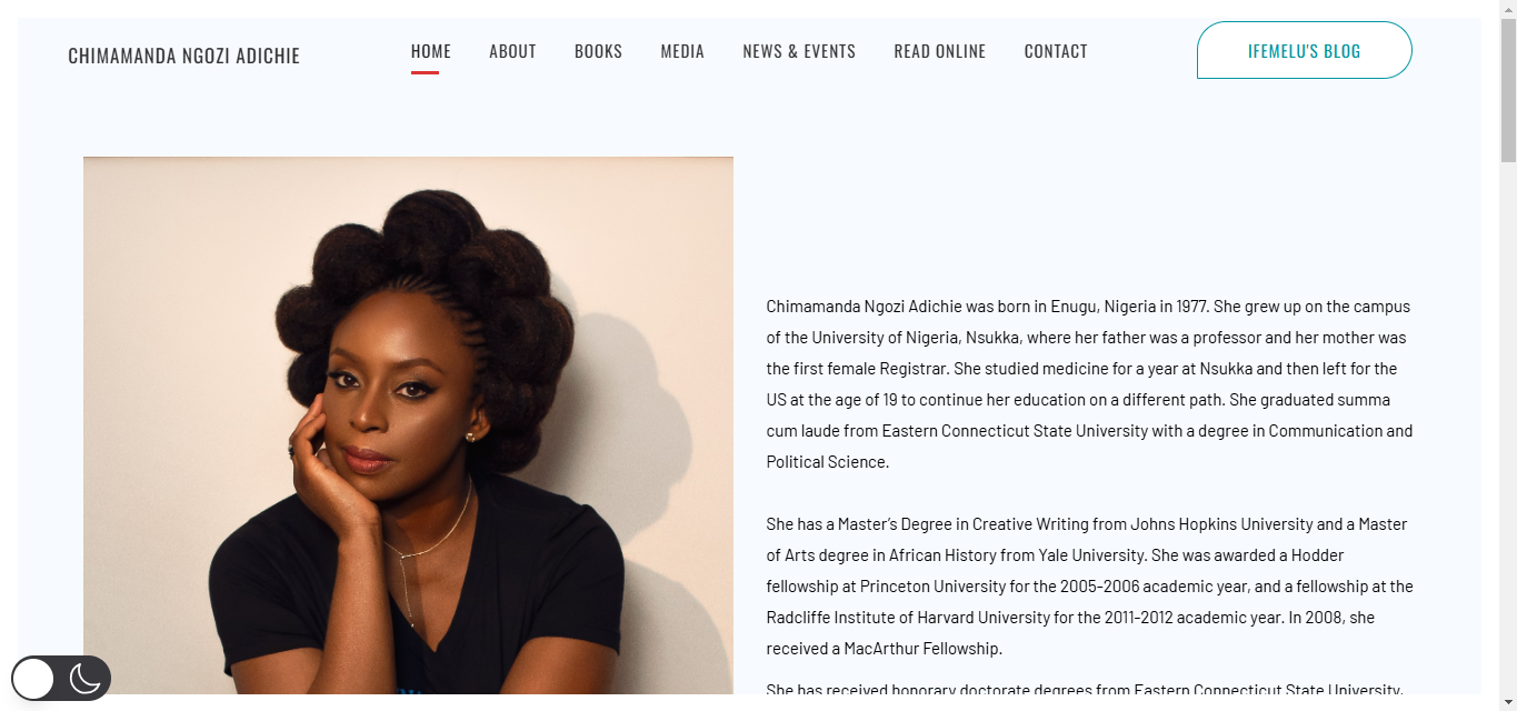 a screenshot of www.chimamanda.com