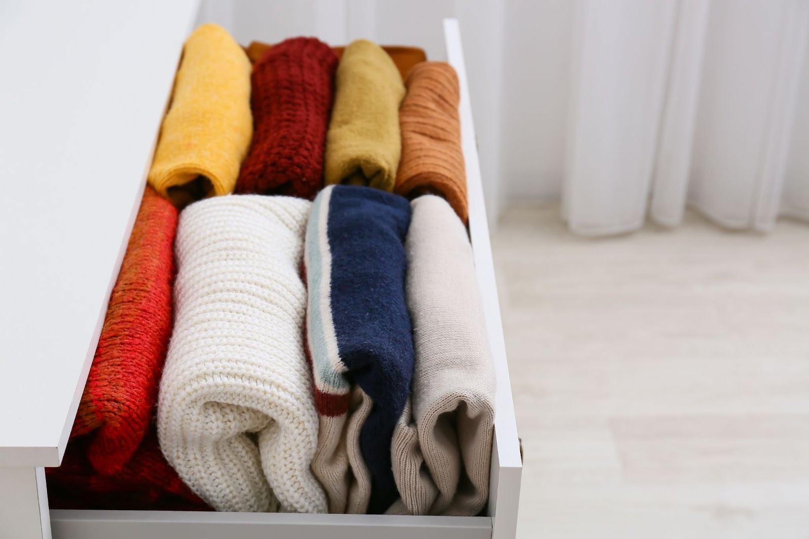 Labeled drawers for easy sweater organization