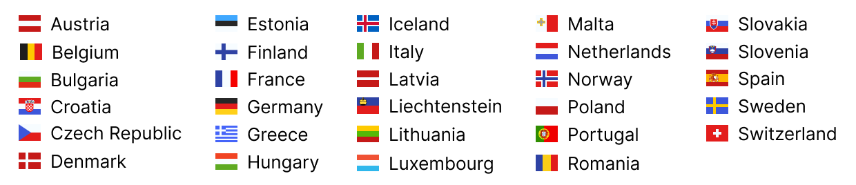 a group of flags representing visa-exempt counties for ETIAS travel authorization with black text