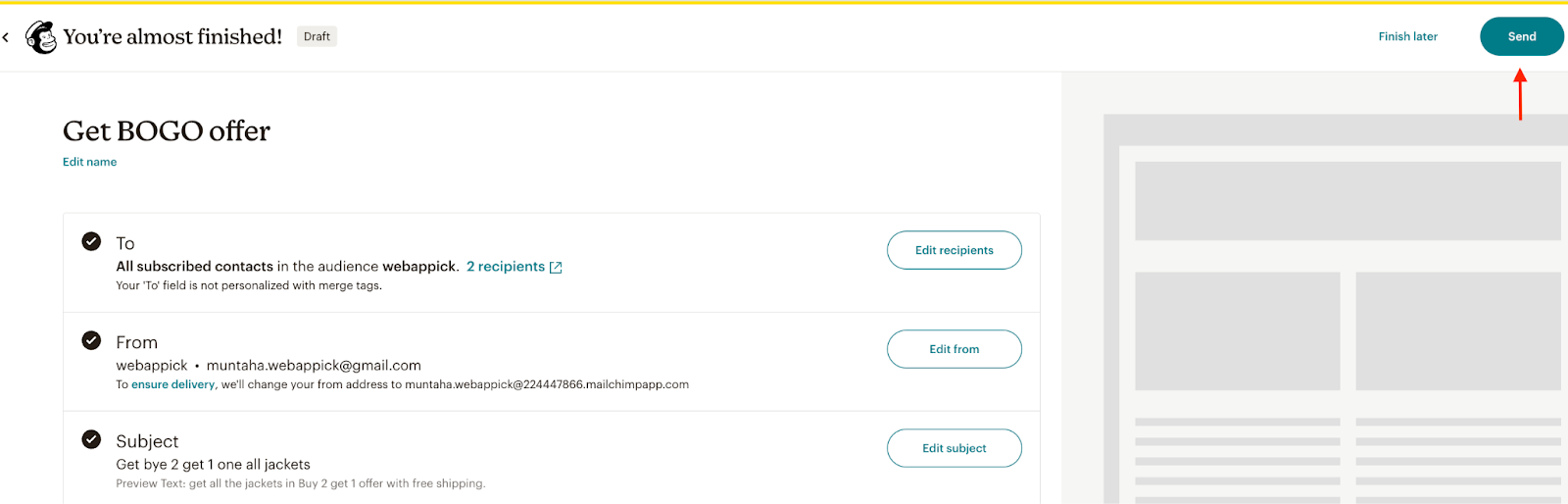 set Mailchimp email template