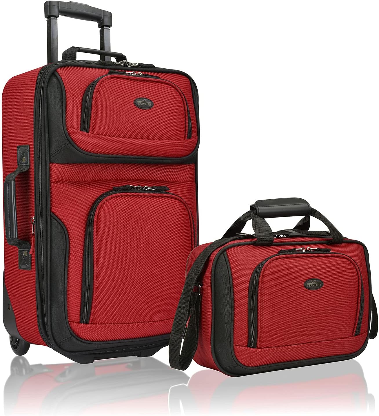 U.S. Traveler Rio Fabric Expandable Carry-on Luggage, Rolling Suitcase, Red, 2 Wheel Set 