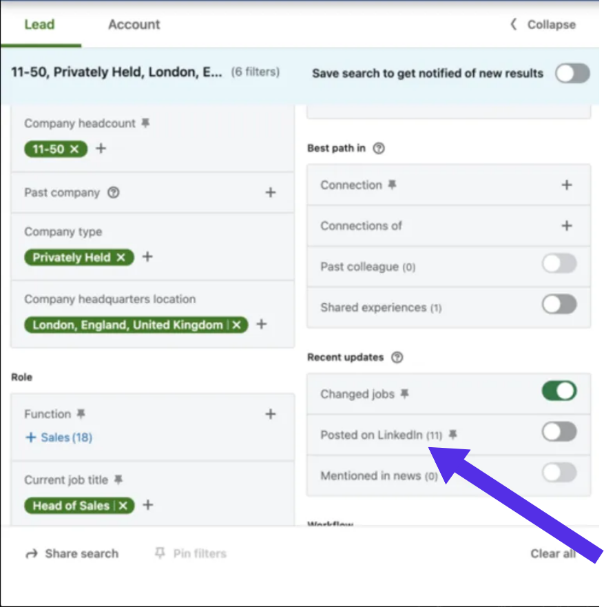 Use account search filters to build Prospect List on LinkedIn Sales Navigator