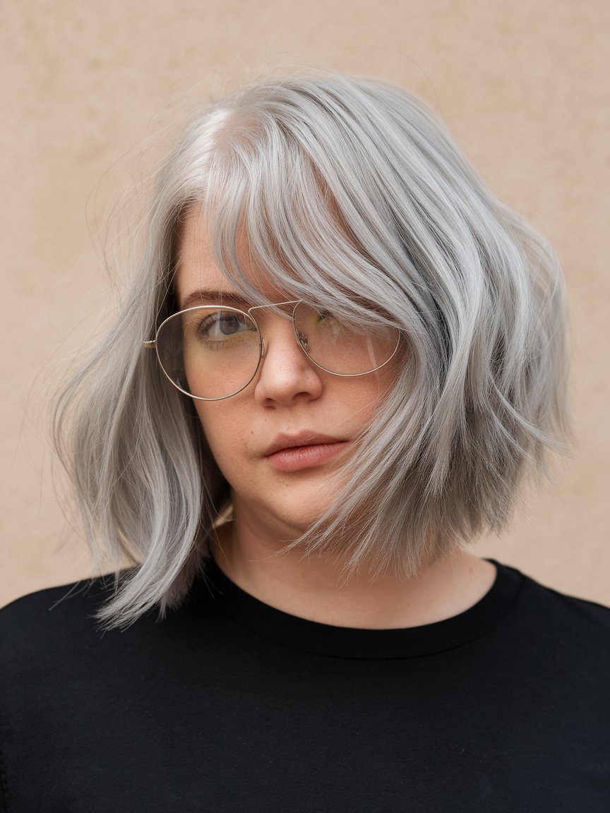 7. Silver Blonde Wispy Bob