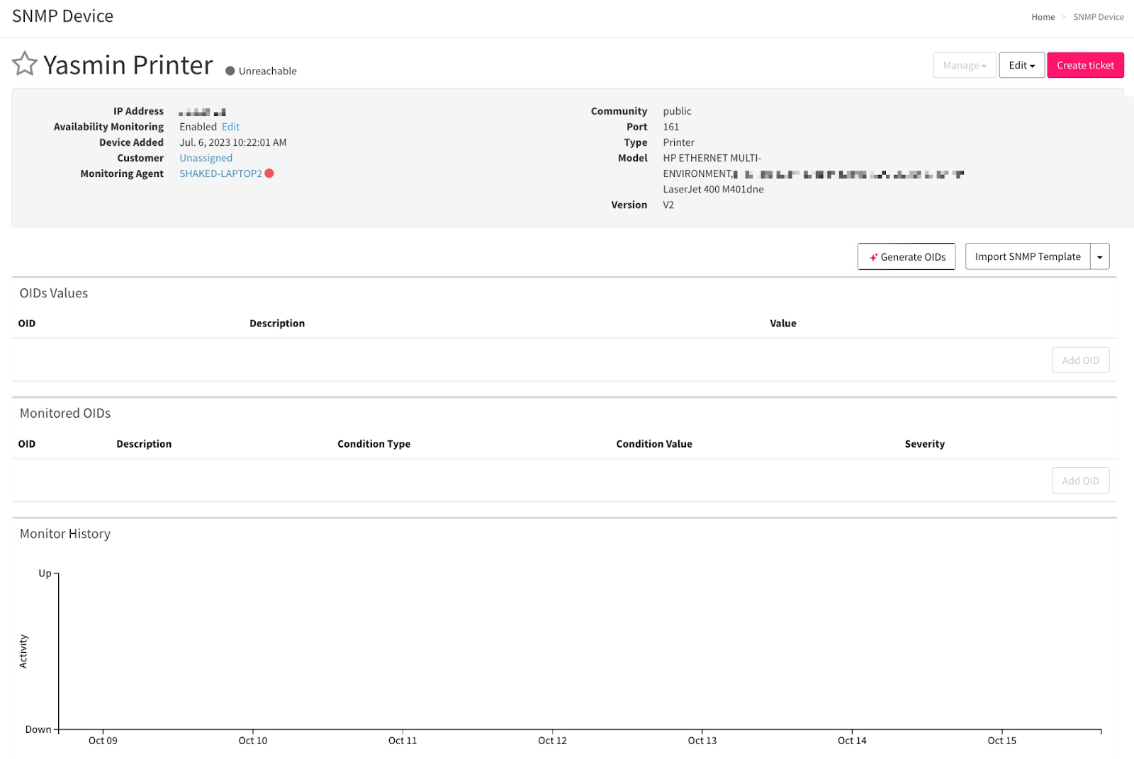 Screenshot of an SNMP Device.