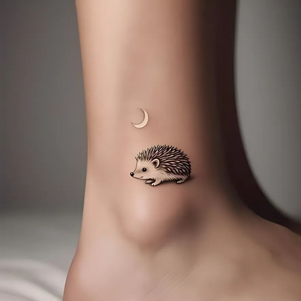  Hedgehog and Crescent Moon Tattoo