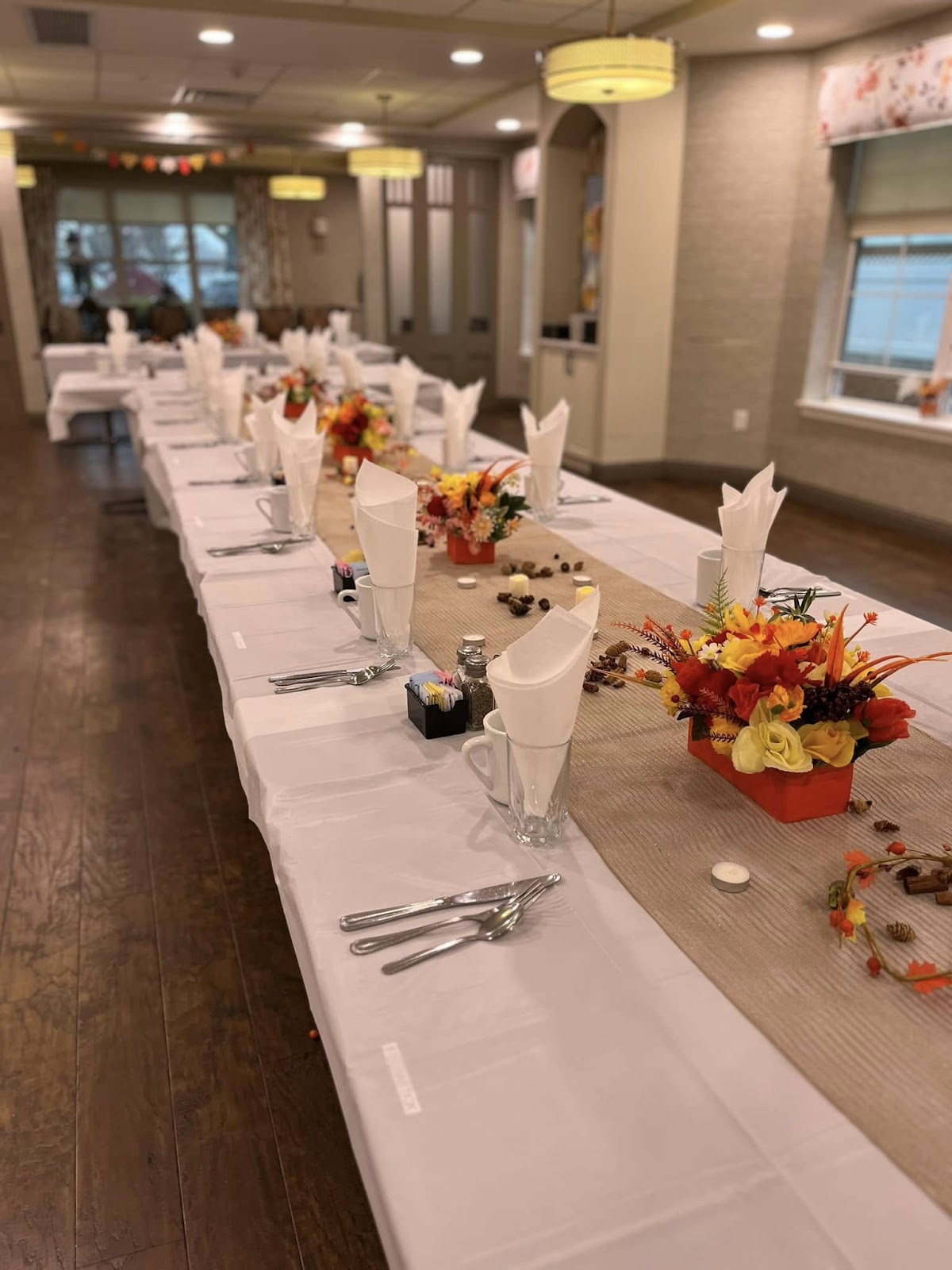 A Thanksgiving table set at a memory care facility