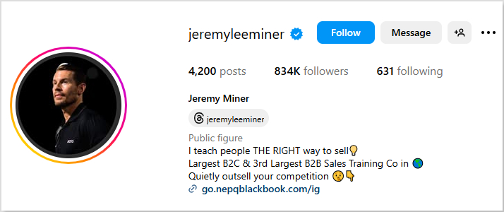 Jeremy Miner Instagram bio