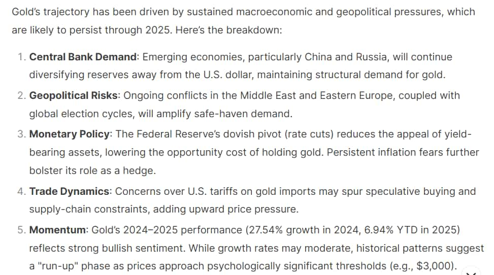 An explanation of the main factors affecting the price of gold.