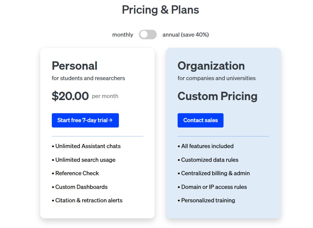 Scite pricing plans