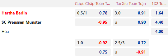 Dự đoán tỷ lệ bóng đá, soi kèo Hertha Berlin vs Preussen Munster