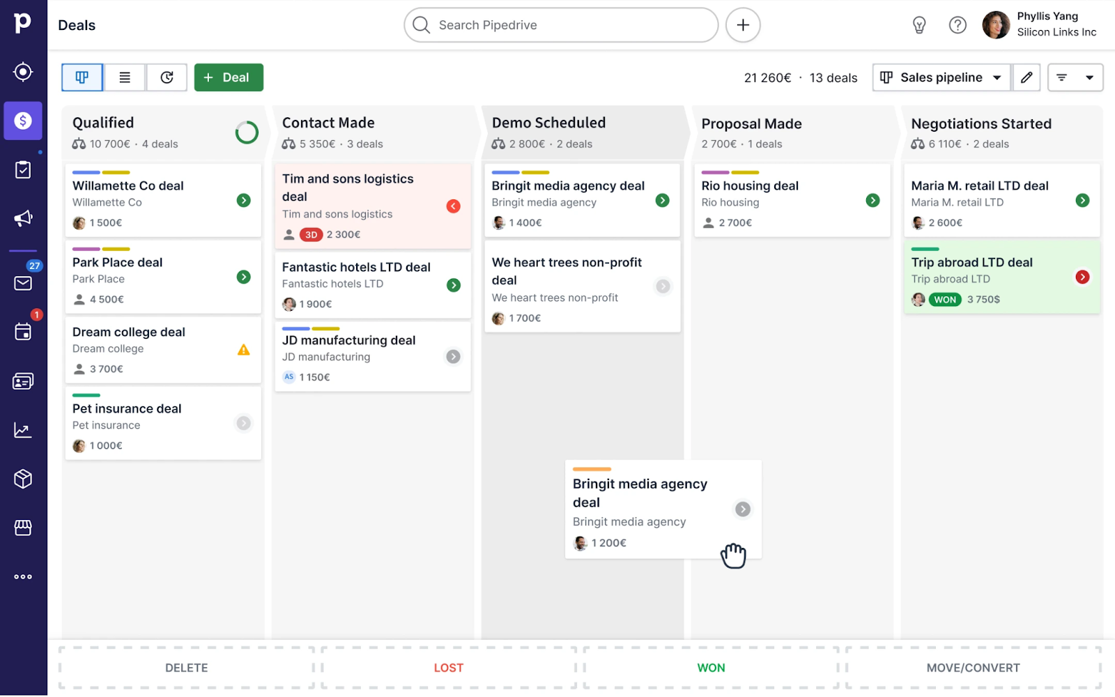 Sales pipelines in Pipedrive CRM