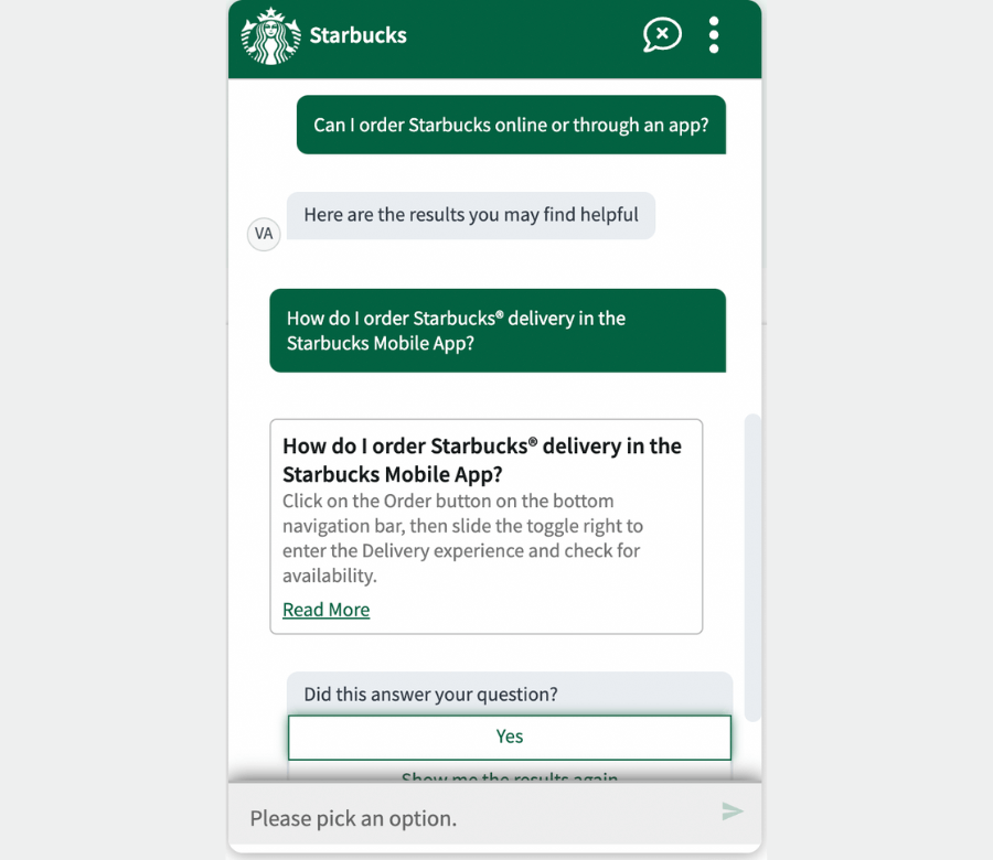 Starbucks retail chatbot example