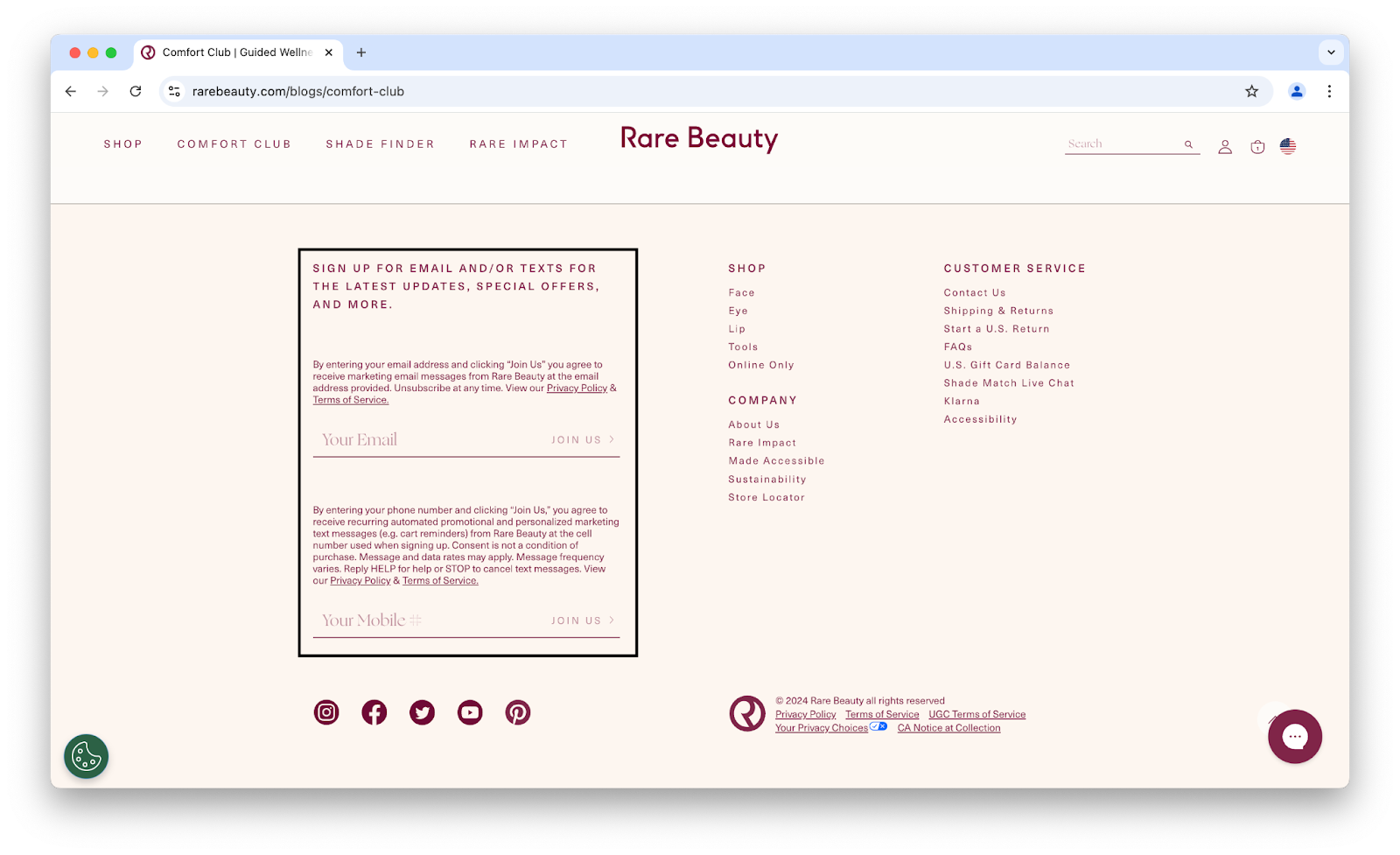 Image of Rare Beauty's website with a special offer highlight.