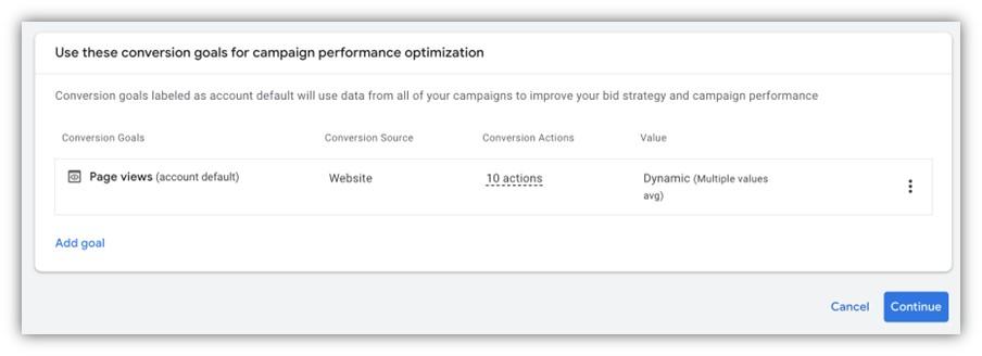 Izbor ciljeva konverzije za optimizaciju performansi kampanje