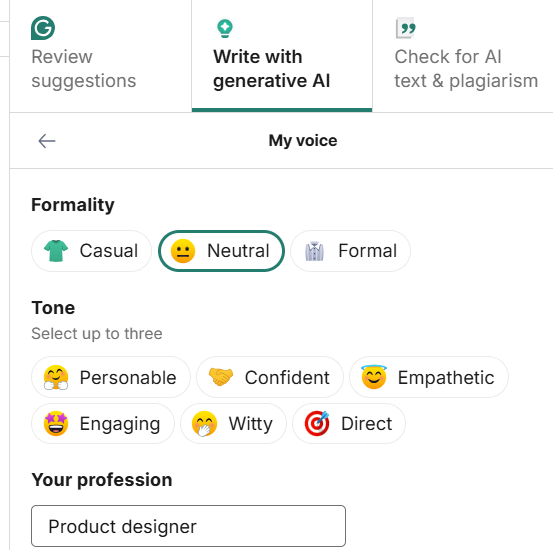 Grammarly generative AI uses your writing style