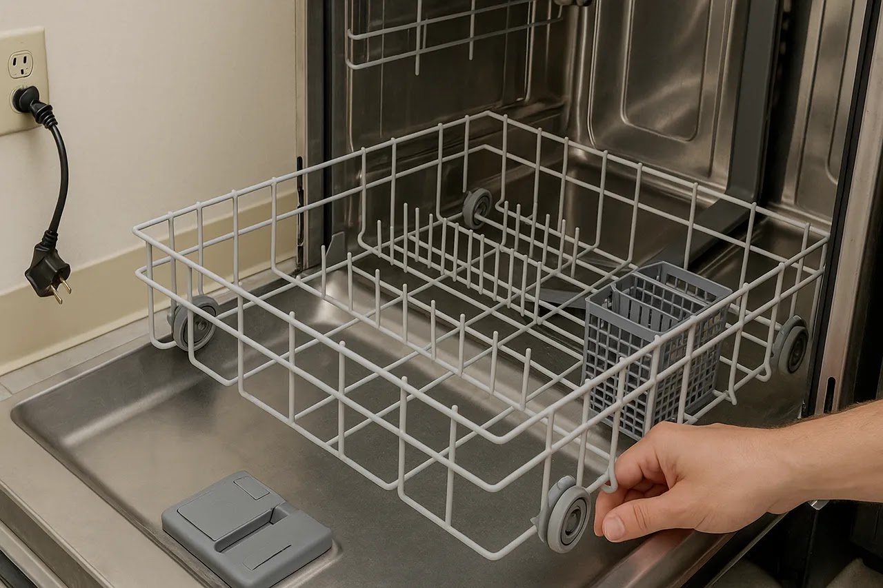 unplug-dishwasher-and-remove-the-bottom-rack-to-ensure-safety-source-azparts