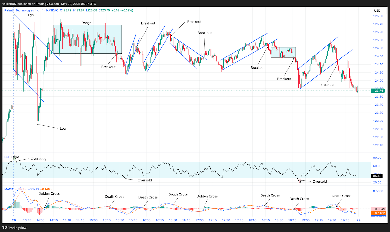 Chart 2: PLTR M1 Chart, Analysed by vallijat007, published on TradingView, May 29, 2025
Palantir price