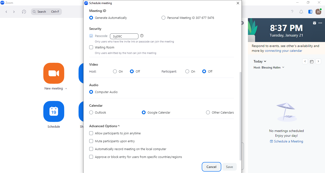 Google meet vs Zoom - Zoom meeting scheduling