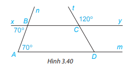 BÀI 10. TIÊN ĐỀ EUCLID, TÍNH CHẤT CỦA HAI ĐƯỜNG THẲNG SONG SONG1. TIÊN ĐỀ EUCLID VỀ ĐƯỜNG THẲNG SONG SONGBài 1: Cho trước đường thẳng a và một điểm M không nằm trên đường thẳng a. (H.3.31).Dùng bút chì vẽ đường thẳng b đi qua M và song song với đường thẳng a.Dùng bút màu vẽ đường thẳng c đi qua M và song song với đường thẳng a.Em có nhận xét gì về vị trí của hai đường thẳng b và c?Đáp án chuẩn: Đường thẳng b và c trùng nhau.Bài 2: Phát biểu nào sau đây diễn đạt đúng nội dung của Tiên đề Euclid?(1) Cho điểm M nằm ngoài đường thẳng a. Đường thẳng đi qua M và song song với a là duy nhất.(2) Có duy nhất một đường thẳng song song với một đường thẳng cho trước.(3) Qua điểm M nằm ngoài đường thẳng a, có ít nhất một đường thẳng song song với a.Đáp án chuẩn: Phát biểu đúng: (1).2. TÍNH CHẤT CỦA HAI ĐƯỜNG THẲNG SONG SONG