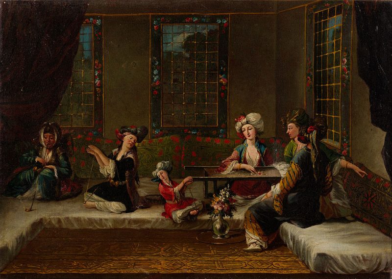 The Vanmour School, Mujeres bordando. Atribución: Pera Museum, Public domain, via Wikimedia Commons