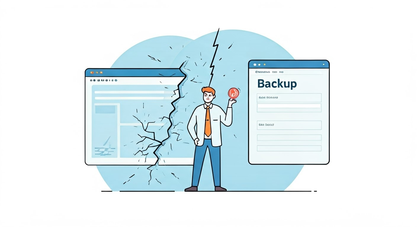 Website owner stressed about website backup.