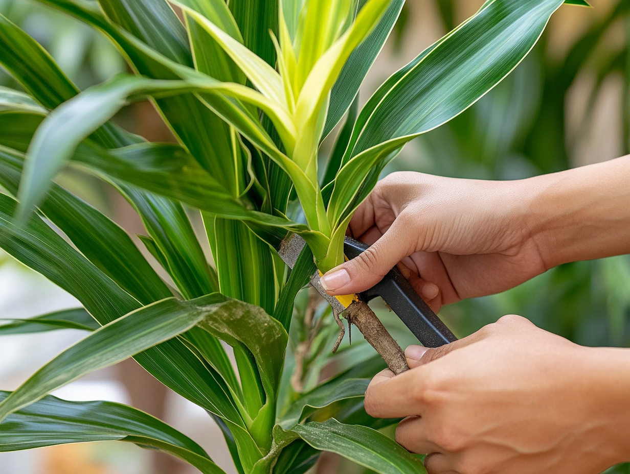 Poda de Dracaena deremensis Compacta para manter a forma