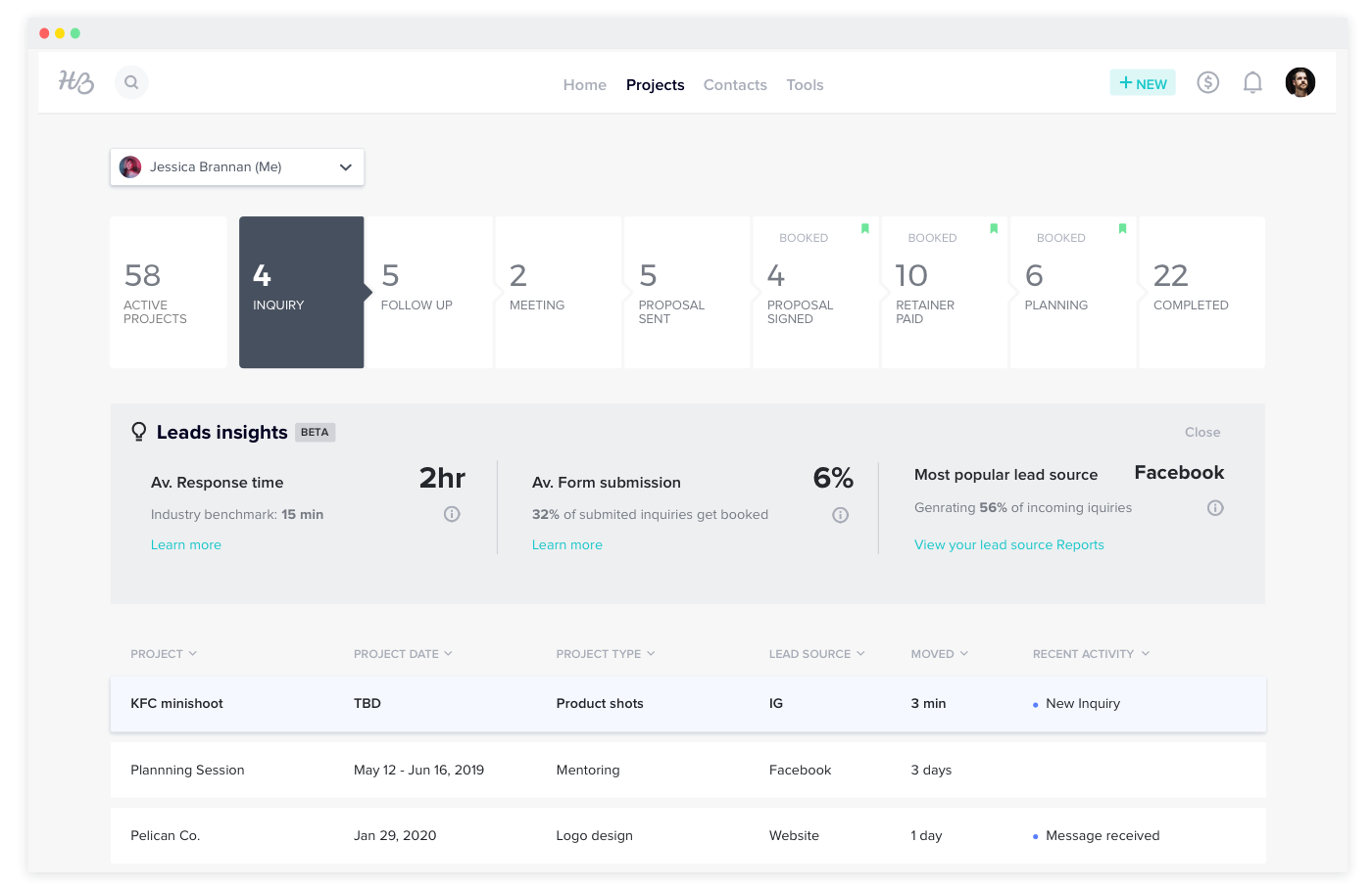 HoneyBook Dashboard