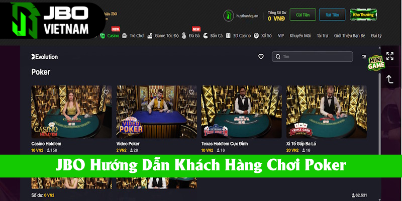 JBO hướng dẫn thành viên chơi Poker 2 lá